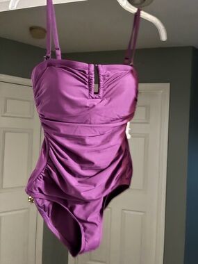 DKNY Purple Ruched Satin One-Piece Bodysuit